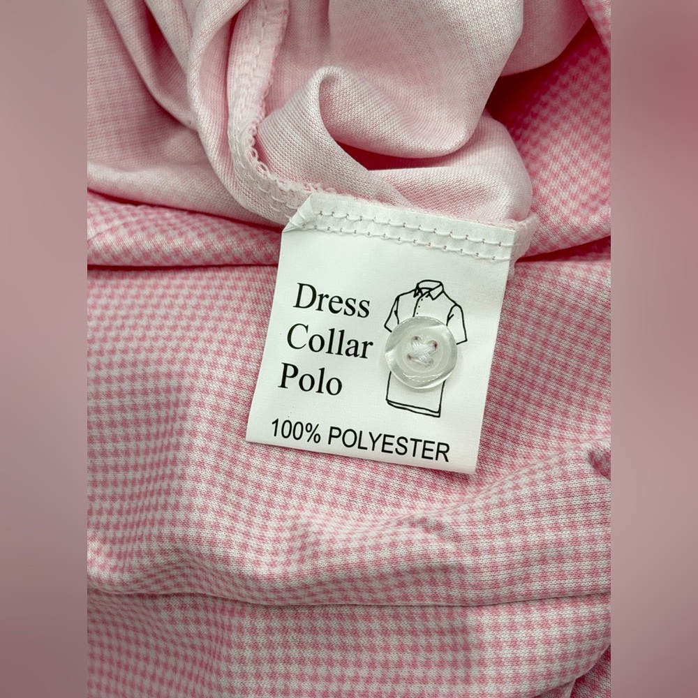 Collars & Co NWT Semi-Spread Collar Polo In Pink Houndstooth Print.  Size Large - Picture 6 of 16